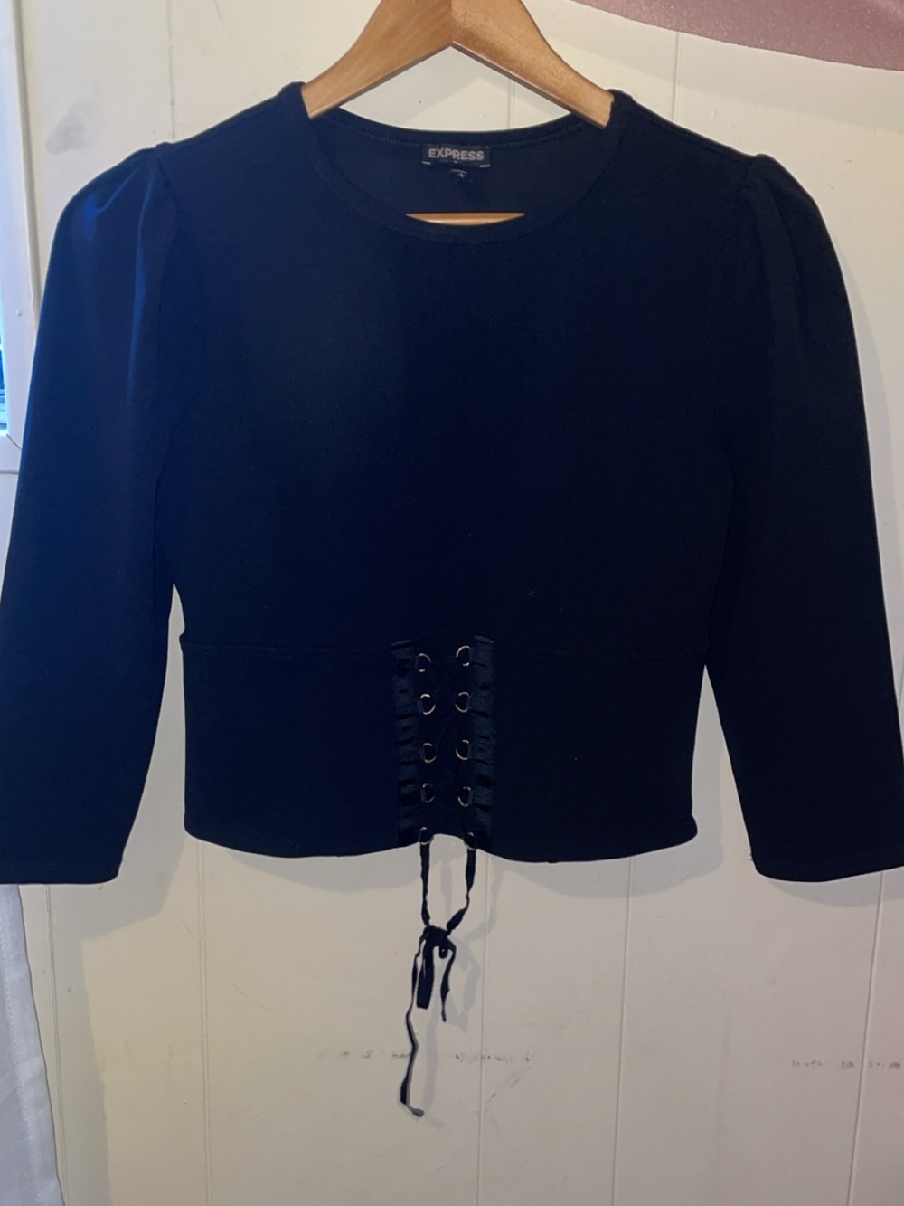 Express Black Lace-Up Cropped Long Sleeve Sweatshirt